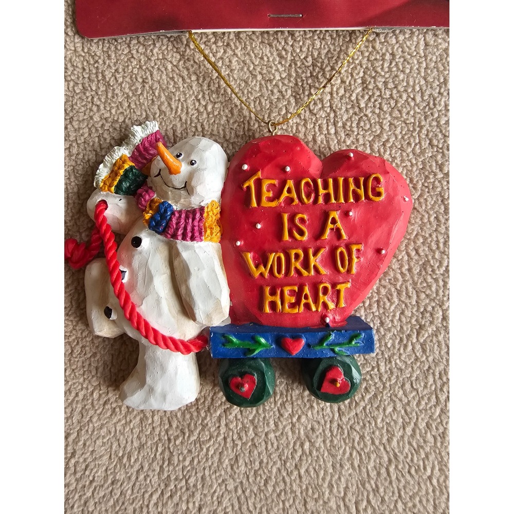 Holiday Time 'Teaching Is A Work Of Heart' Snowman Ornament Resin NWT - Picture 2 of 4